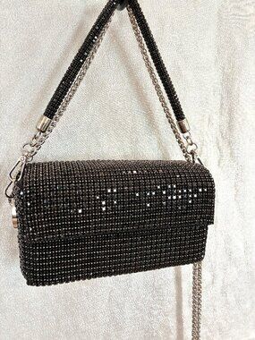 Giarite Crystal-Embellished Rio Black Evening Clutch & Shoulder Bag